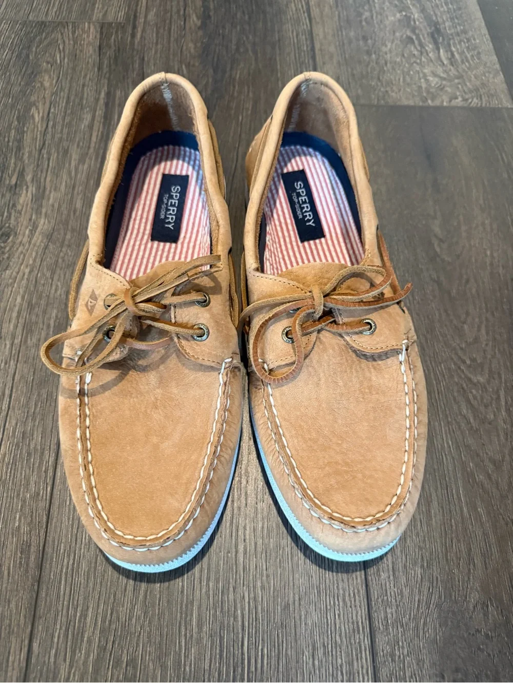 Sperry Men’s Light Brown Suede Top Sider 2-Eye Boat Shoes with white sole
